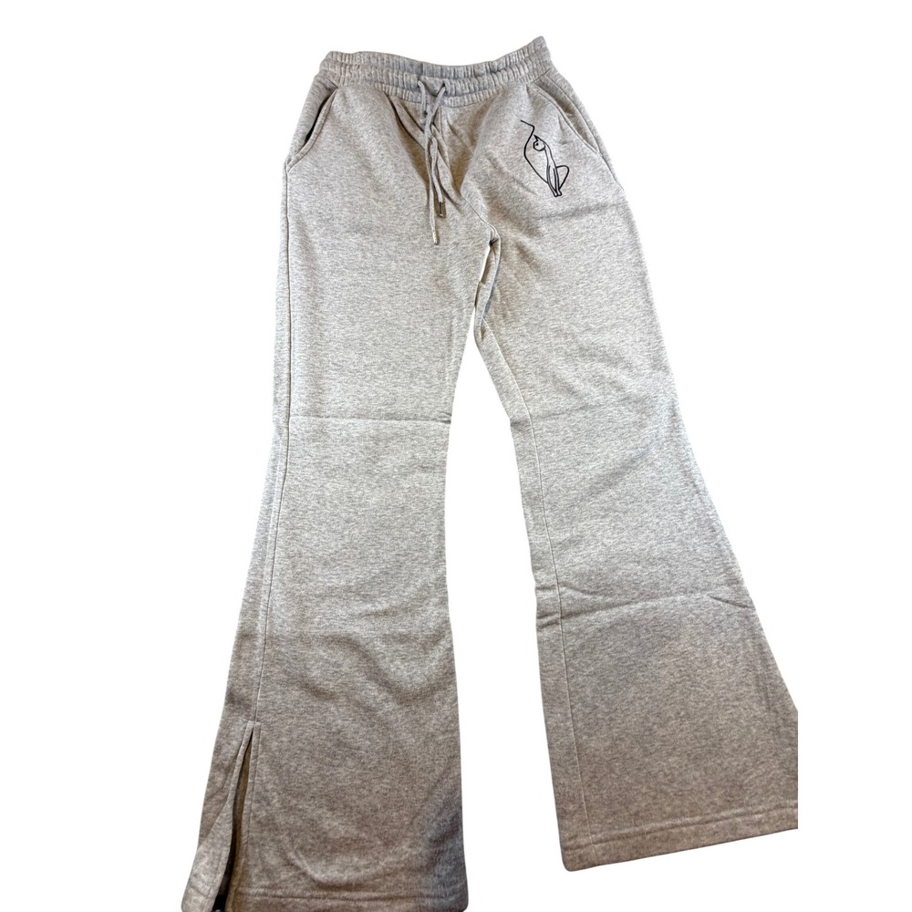Baby Phat Heather Gray Flare Leg Sweatpants Side Slit Logo Y2K Loungewear Medium